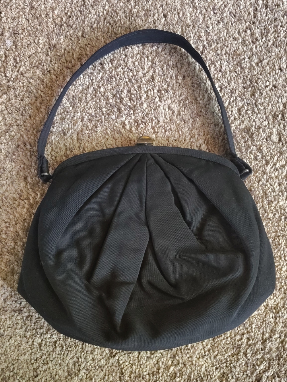Vintage 1940s CB&F Black Grosgrain Ribbed Purse Lift Lock Soft Pouch Coin Purse